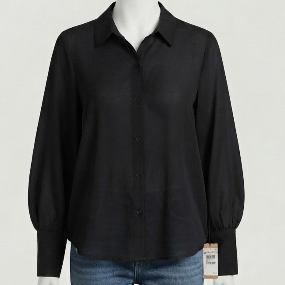 Halogen Womens Black Long Sleeve Button Down Blouse Shirt XL New